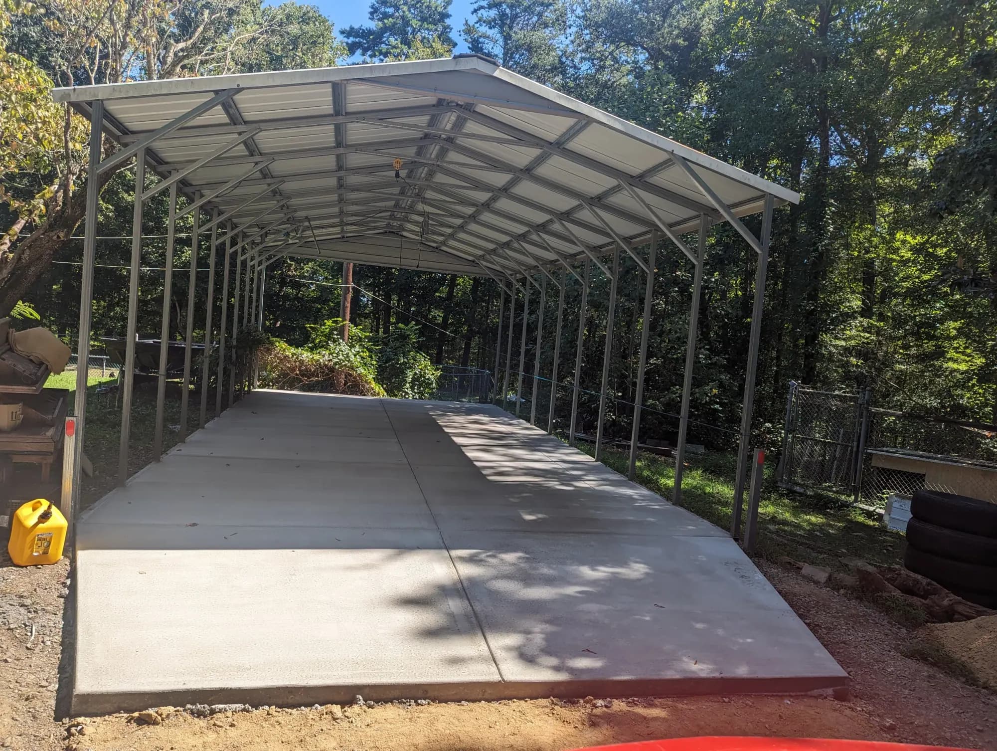 New concrete carport area with a broom finish at Rierson Farms in Thomasville, NC