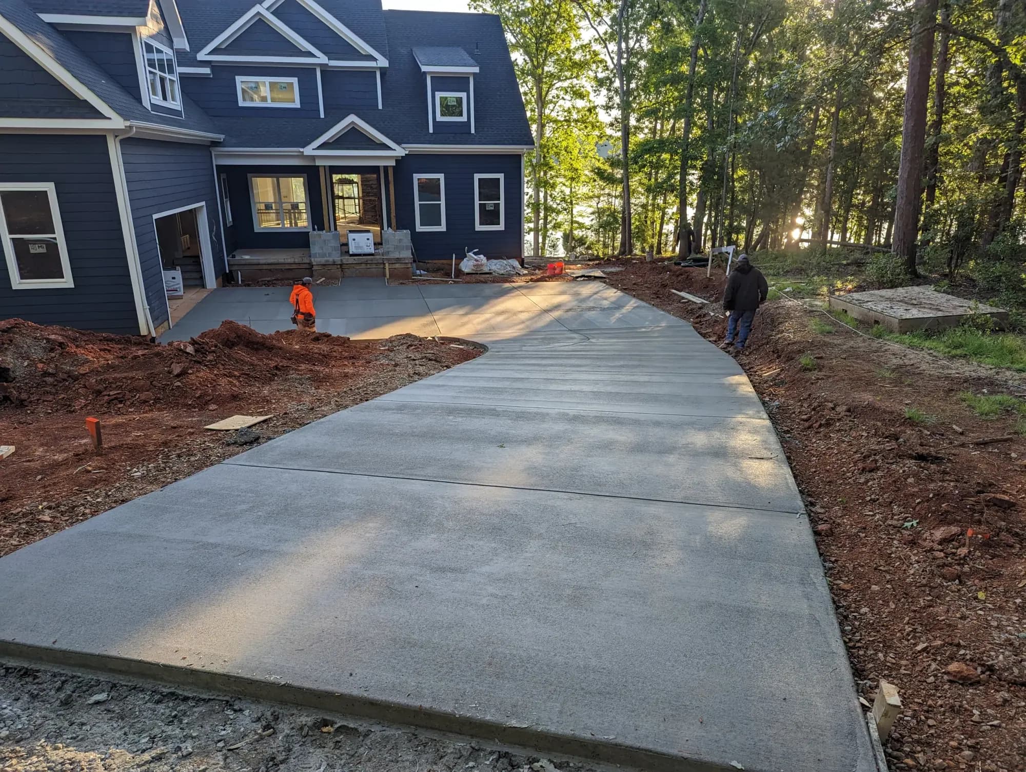 New concrete driveway with a broom finish at Badin Lake, NC