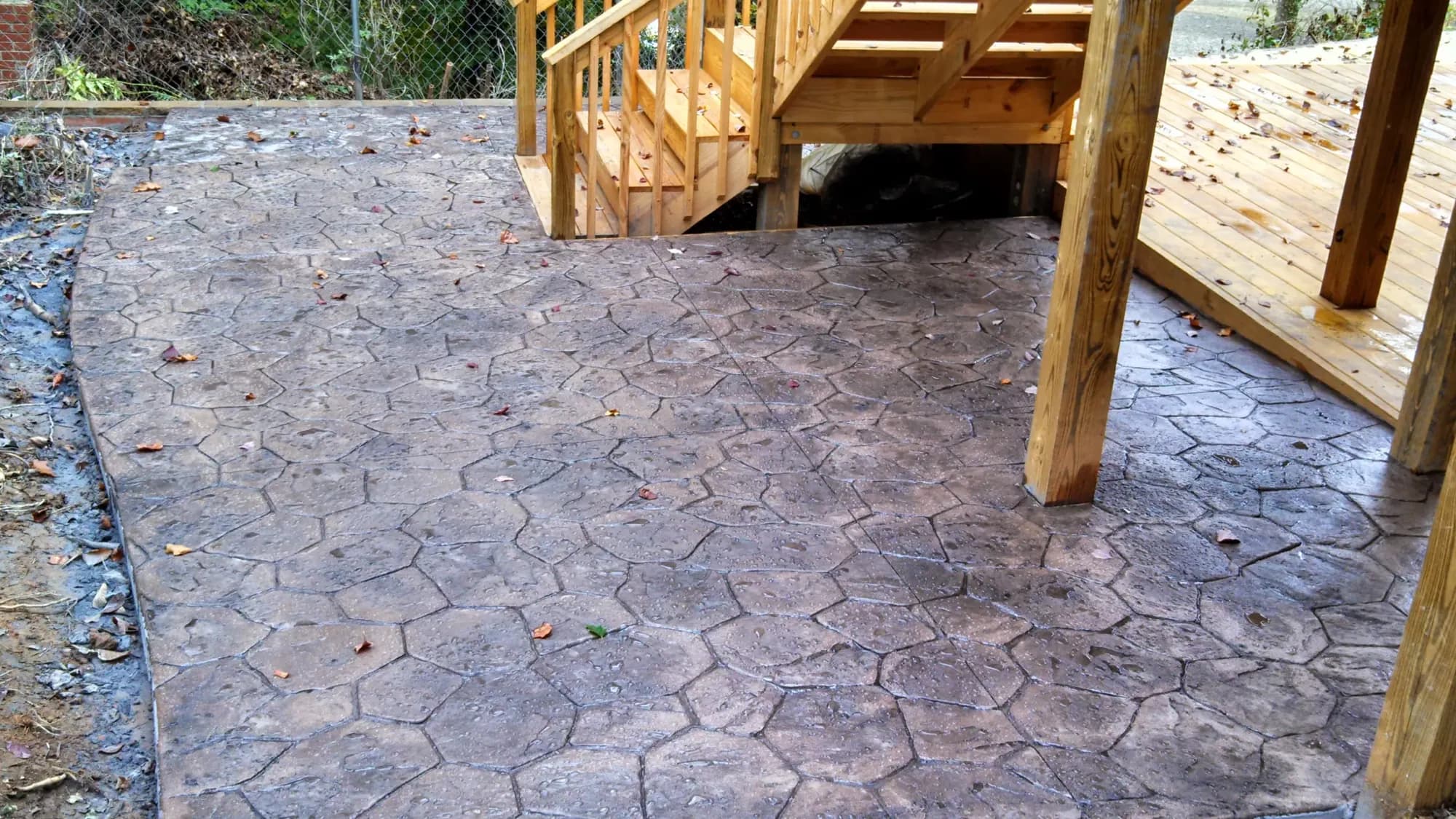 Completed random-stone stamped concrete patio in Jamestown, NC