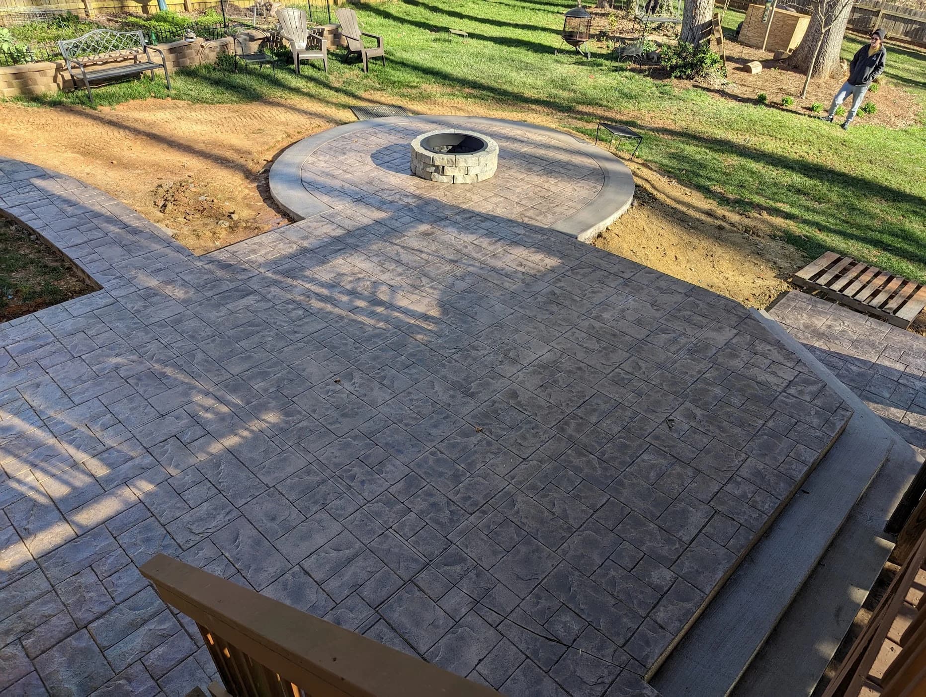 Small ashlar slate stamped concrete patio by Page Concrete in High Point, NC